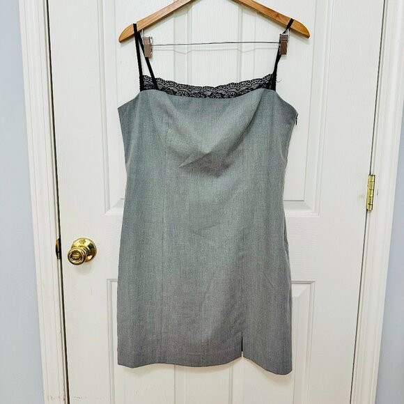 ASTR THE LABEL GREY WITH BLACK LACE TRIM MINI SLIP DRESS - Picture 1 of 6
